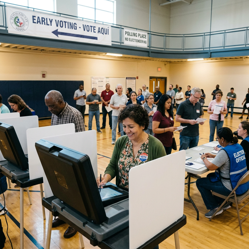 Voters cast ballots at an early voting polling place